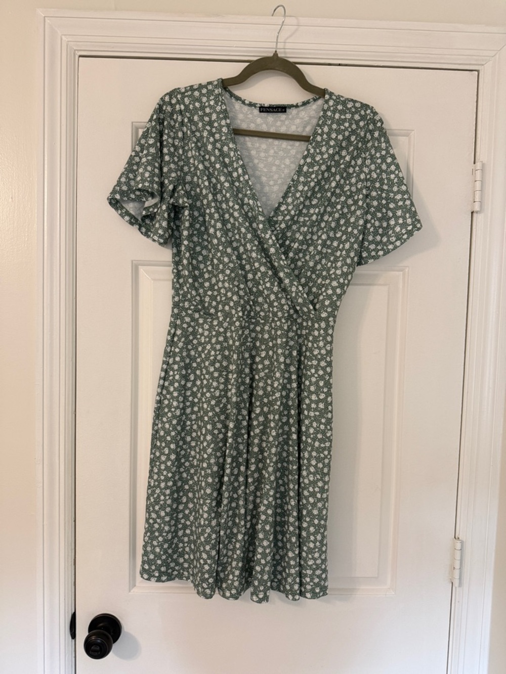 Sage Green Floral Wrap-Style Midi Dress